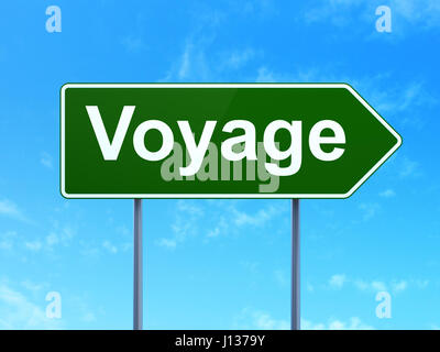 Travel concept: Voyage on road sign background Stock Photo
