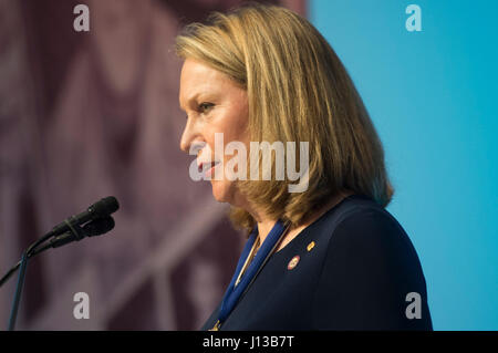 Bonnie Carroll, Tragedy Assistance Program for Survivors President and Founder, delivers remarks during the TAPS 2017 Honor Guard Gala in Washington, D.C., April 12, 2017. During the event, the National Basketball Association and USA Basketball were awarded the inaugural National Community Partnership Award, presented for the support they have shown for the Nation’s military families and personal engagement with the surviving families of America’s fallen heroes. Stock Photo