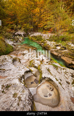 Autumn colours in the beautiful Mostnica Gorge in Slovenia. Stock Photo