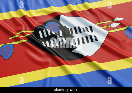 Swaziland flag. Wavy fabric high detailed texture. 3d illustration rendering Stock Photo