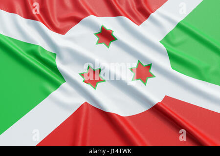 Burundi flag. Wavy fabric high detailed texture. 3d illustration rendering Stock Photo