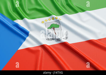 Equatorial Guinea flag. Wavy fabric high detailed texture. 3d illustration rendering Stock Photo