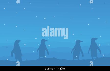 At night penguin on snow landscape Stock Vector