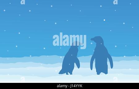 Silhouette of penguin on snow at night Stock Vector