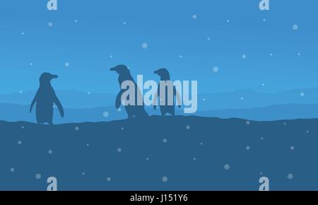 Silhouette of penguin at night landscape Stock Vector