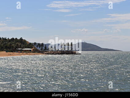 Townsville Strand Park and Beach from offshore at the end of Strand Jetty under the shade sails on a hot day in the tropics at Easter time Stock Photo