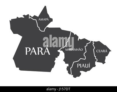 Amapa - Para - Maranhao - Piaui - Ceara Map Brazil illustration Stock Vector