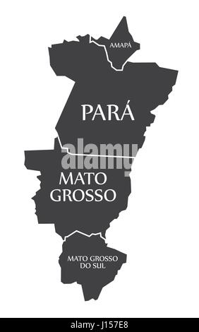 Amapa - Para - Mato Grosso - Mato Grosso Do Sul Map Brazil illustration Stock Vector