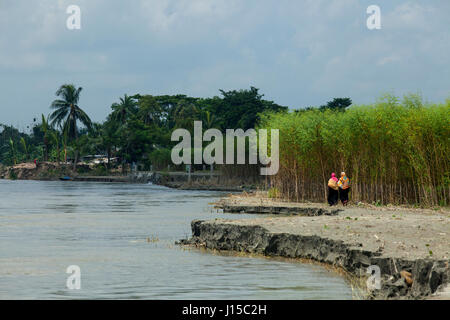 Riverbank damages due to river erosion from the Padma River at Dohar in Dhaka, Bangladesh Stock Photo