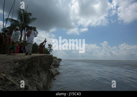 Riverbank damages due to river erosion from the Padma River at Dohar in Dhaka, Bangladesh Stock Photo