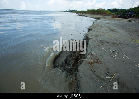 Riverbank damages due to river erosion from the Padma River at Dohar in Dhaka, Bangladesh Stock Photo