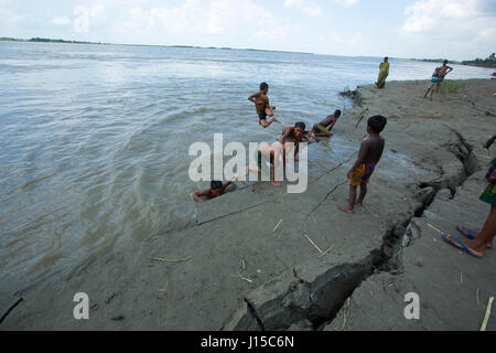 Riverbank damages due to river erosion from the Padma River at Dohar in Dhaka, Bangladesh Stock Photo