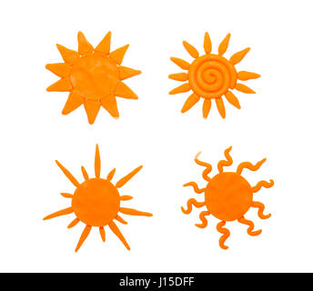 Set of plasticine sun isolated on white background Stock Photo