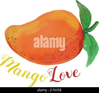 Mandala style illustration of  a mango, a juicy tropical stone fruit drupe belonging to the genus Mangifera set on isolated white background with the  Stock Vector