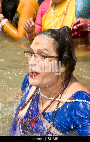 Transgender bathing in kshipra river, madhya pradesh, india, asia Stock Photo