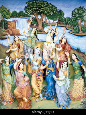 Radha krishna gopis paintings on wall, uttar pradesh, india, asia Stock Photo