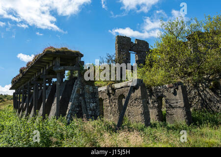 Ruins of old abandoned quarry buildings on Brown Clee Hill, Shropshire, England, UK. Stock Photo