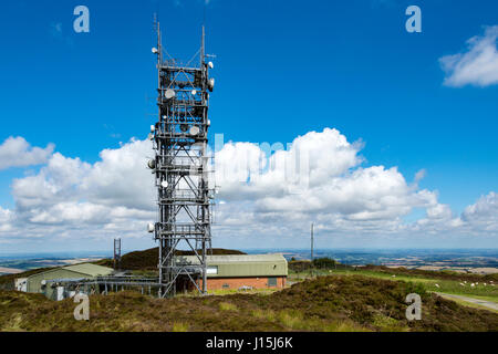 Communications mast at the summit of Brown Clee Hill, Shropshire, England, UK. Stock Photo