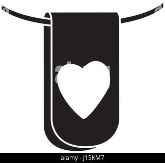 black silhouette flag in a rope for decoration with heart shape inside Stock Vector