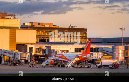 Easyjet plane waiting on the apron at Gatwick airport, near London, United Kingdom. Stock Photo