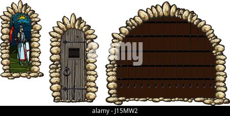 Medieval windows and doors Stock Vector