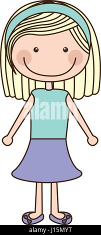 colorful caricature of smiling girl with t-shirt and short pants and ...