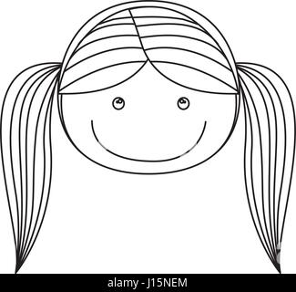 sketch silhouette front view girl with hair pigtails and banner Stock ...