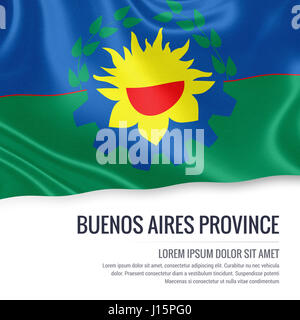 Flag of Argentinian state Buenos Aires Province waving on an isolated white background. State name and the text area for your message. 3D rendering. Stock Photo