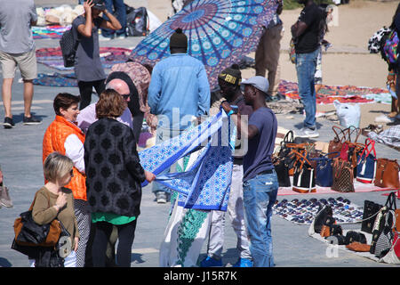 BARCELONA/SPAIN - 15 APRIL 2017: False branded objects sold on Barceloneta beach Stock Photo