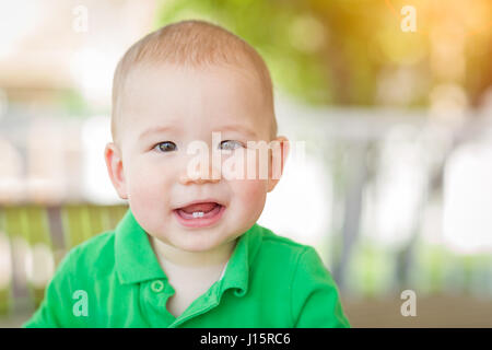 Portrait of A Happy Mixed Race Chinese and Caucasian Baby Boy Stock Photo