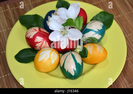 Easter egg plate painted on Easter holidays. This is a traditional custom that is respected every year. Stock Photo
