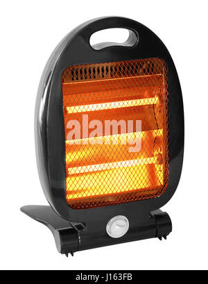 Quartz halogen heater with glowing bars. Isolated with clipping path. Stock Photo