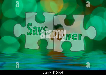 Jigsaw shape and conceptual text with bokeh blur background. Stock Photo