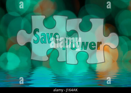 Jigsaw shape and conceptual text with bokeh blur background. Stock Photo