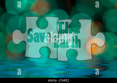 Jigsaw shape and conceptual text with bokeh blur background. Stock Photo