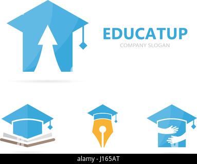 Vector of graduate hat and arrow up logo combination. Study and growth symbol or icon. Unique college and university logotype design template. Stock Vector