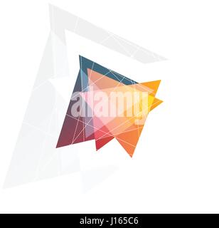 Isolated abstract pink and orange color triangle logo on black background, geometric triangular shape logotype of transparent overlays vector illustration Stock Vector