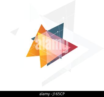 Isolated abstract pink and orange color triangle logo on black background, geometric triangular shape logotype of transparent overlays vector illustration Stock Vector
