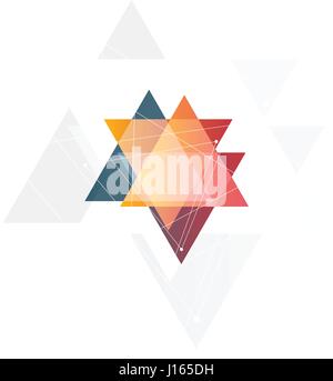 Isolated abstract pink and orange color triangle logo on black background, geometric triangular shape logotype of transparent overlays vector illustration Stock Vector