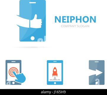 Vector of phone and like logo combination. Mobile and best symbol or icon. Unique social and device logotype design template. Stock Vector