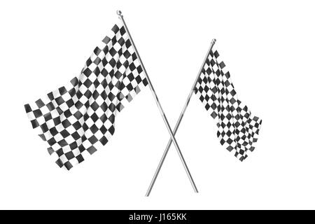 Two crossed race checkered flags, finishing checkered flag, 3d ...