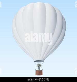 White hot air balloon on clouds background with basket. 3d rendering Stock Photo