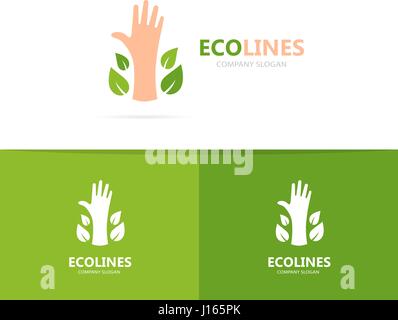 Vector of hand and leaf logo combination. Arm and eco symbol or icon. Unique organic and support logotype design template. Stock Vector