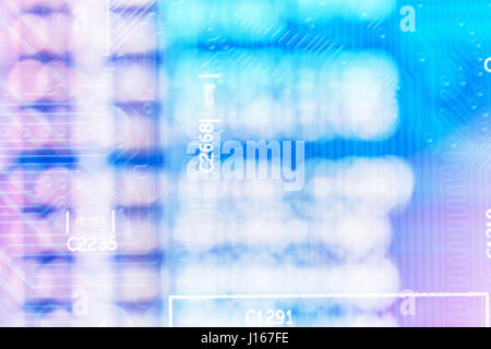 Abstract electrical circuits pcb concept in pastel colors. Digital Bitcoin Stock Photo