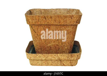 Empty flowerpot made from coconut fiber isolated a on white background Stock Photo