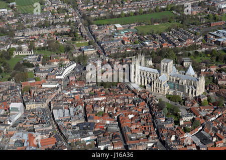 aerial view of York city centre looking up High Petergate to the Minster, UK Stock Photo