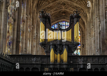 Interior of Kings College Chapel with view  of Organ, University of Cambridge, England on May 13, 2015 Stock Photo