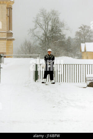 GUARD in snowstorm at Drottningholm Castle 2003 Stock Photo