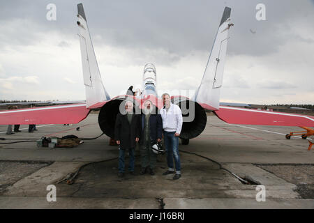 MOSCOW, RUSSIA: COULD THIS be the world’s most religious wannabe cosmonaut? Pictures show how the bearded Russian Orthodox priest practices his zero-G skills, travelled in a MiG fighter on a journey to the edge of space and most importantly takes the last confession of Russian cosmonauts before they leave the surface of our planet. Father Hegumen Iov is responsible for the souls of nearly all Russia’s cosmonauts, but the rector of Transfiguration Church in Russia’s Star City took his life in his hands by travelling in a MiG-29UB at 1,100 miles-per hour at over 11-miles above the surface of Ear Stock Photo