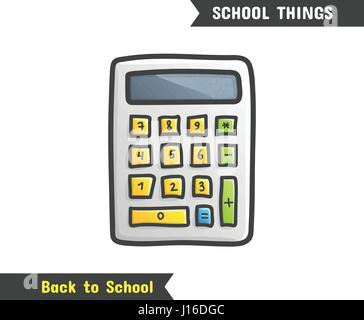 Back to School Supplies, vector hand drawn icon, isolated on white, cartoon style. Portable electronic calculator Stock Vector